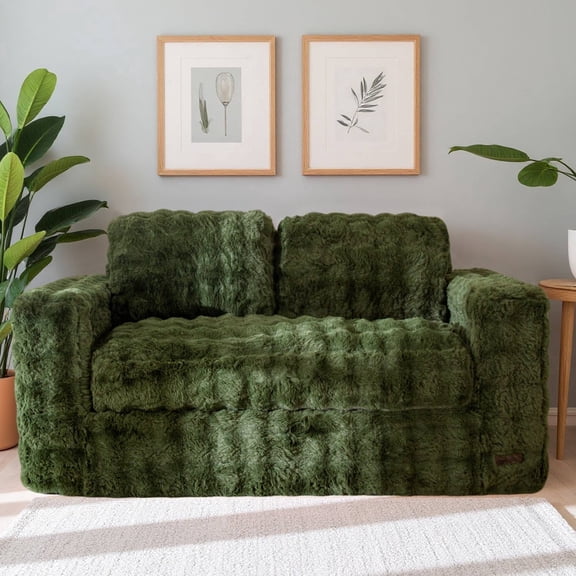 GOODONE Bean Bag Chair Sofa,Giant Loveseat Bubbled Boneless Couch,Modern Soft Comfy Plush Lazy Sofa for Living Room and Apartments,No Assembly Required,Green