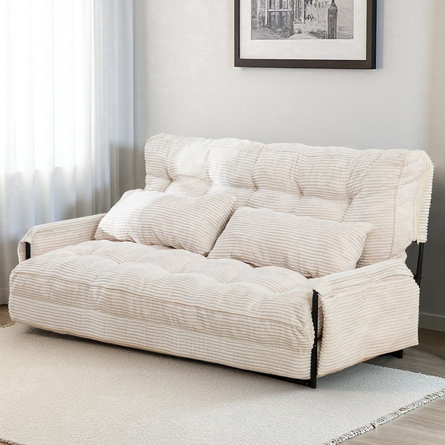 GOODONE Convertible Floor Sofa,Bean Bag Sofa with Pillows,Multifunctional Lazy Sofa with Pillows,Adult Reading Chair,Suitable for Bedroom or Living Room,Beige,Loveseat