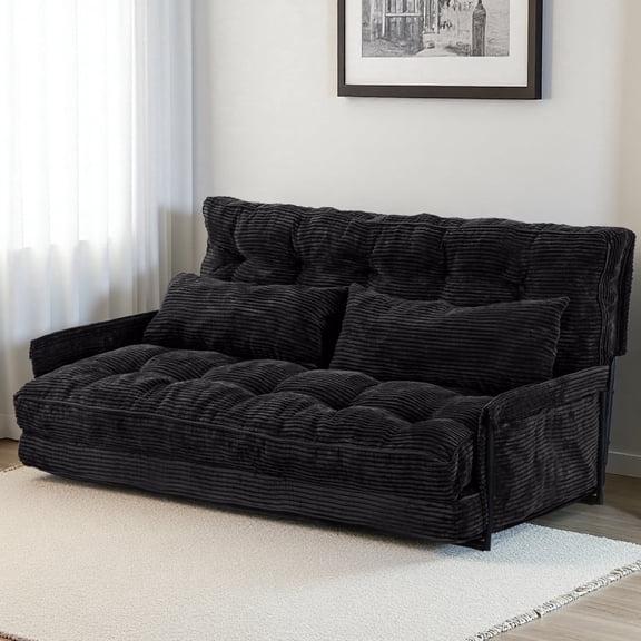 GOODONE Convertible Floor Sofa,Bean Bag Sofa with Pillows,Multifunctional Lazy Sofa with Pillows,Adult Reading Chair,Suitable for Bedroom or Living Room,Black,Loveseat