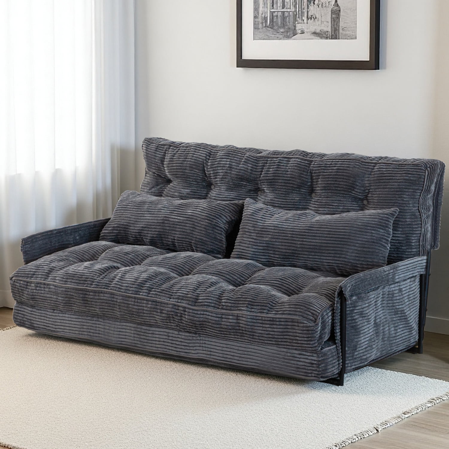 GOODONE Convertible Floor Sofa,Bean Bag Sofa with Pillows,Multifunctional Lazy Sofa with Pillows,Adult Reading Chair,Suitable for Bedroom or Living Room,DGrey,Loveseat
