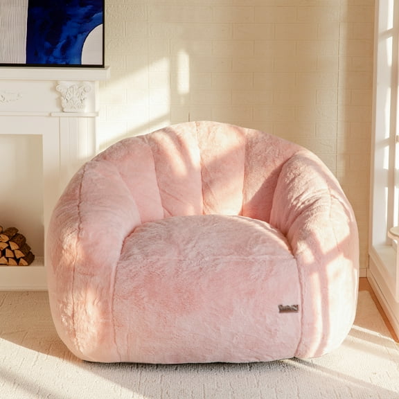 GOODONE Giant Bean Bag Chair,Bean Bag Sofa Filled with High Density Foam,Faux Fur Shell Shape Large Bean Bag Chair for Bedroom,Living Room,Pink