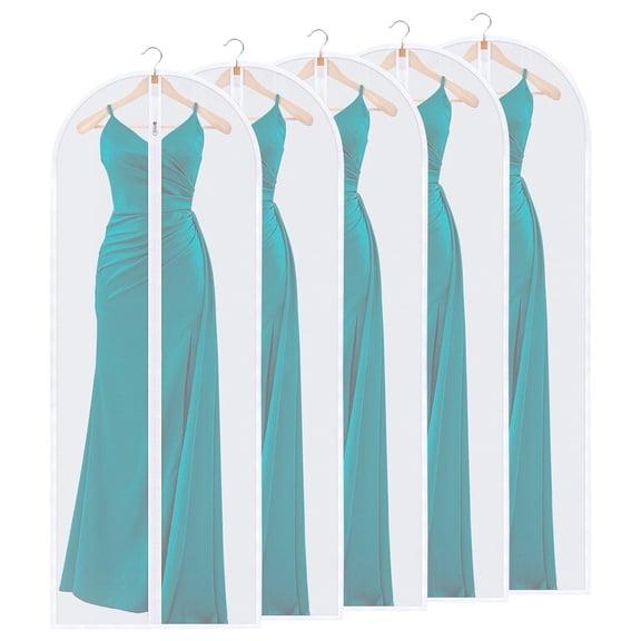 GOODOOSOO 5 PackClear Garment Bags Clothes Covers Protecting Dusts for Storage Plastic Garment Bags Hanging Clothes Bags Dress Bag with Full Zipper for Closet Storage -24'x 55'