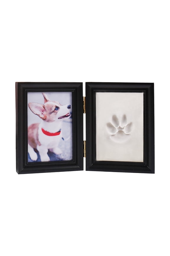 Pet Paw Print Keepsake Frame – Dog or Cat Memory Kit with Photo Slot, Clay Imprint, DIY Letters – Personalized Pet Memorial Gift (Black Wood)