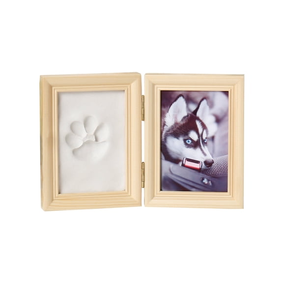 GOODOOSOO Pet Paw Print Keepsake Frame – Dog or Cat Memory Kit with Photo Slot, Clay Imprint, DIY Letters – Personalized Pet Memorial Gift (Natural Wood)