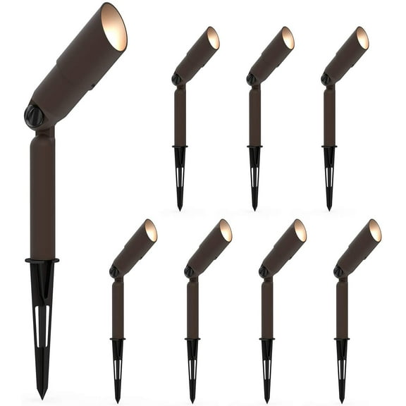 GOODSMANN 8PK Landscape Lighting Low Voltage Spotlight 20 Watts Halogen with Metal Stake and Connector 176 Lumens 3000K for Outdoor Lighting Pathway Lawn Garden 9920-9603-08