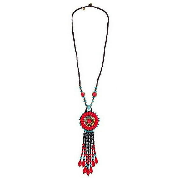 GOODSMANN Bohemian Style Jewelry Necklace, Vintage Flower Jewelry Sweater Chain Necklace, Hand-made Natural Turquoise Necklace,Bohemian Style 9918-0011-36