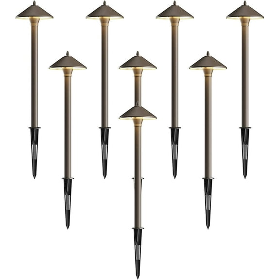 GOODSMANN Landscape Lighting 8PK Low Voltage Path Lights 10W Halogen 2700K Outdoor Pathway Lights Outdoor Lighting with Metal Stake and Connector 9920-9103-08