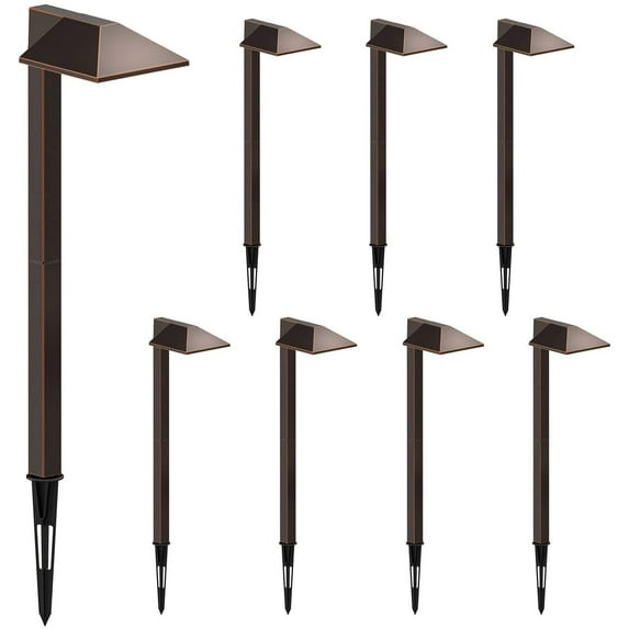GOODSMANN Landscape Lighting 8PK Low Voltage Path Lights LED 1W 100 Lumen 3000K Outdoor Lighting with Metal Stake and Connector Oil Rubbed Bronze Finish 9901-2101-B8