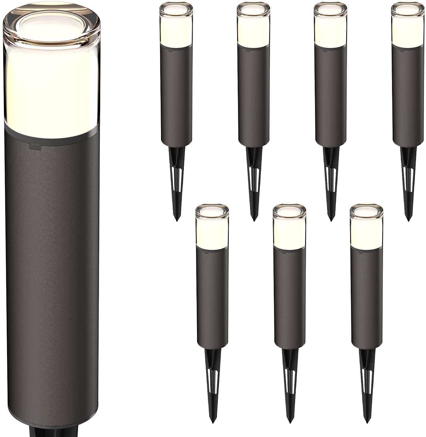 GOODSMANN Landscape Lighting Low Voltage Landscape Lights 8PK 2W LED 100 Lumen Outdoor Path Lights Warm White 12V AC with Metal Stake Cable Connector 9126-21502-08A