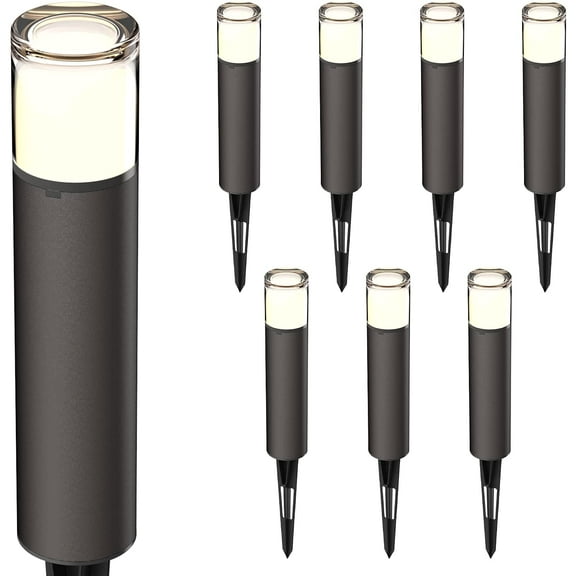 GOODSMANN Landscape Lighting Low Voltage Landscape Lights 8PK 2W LED 100 Lumen Outdoor Path Lights Warm White 12V AC with Metal Stake Cable Connector 9126-21502-08A