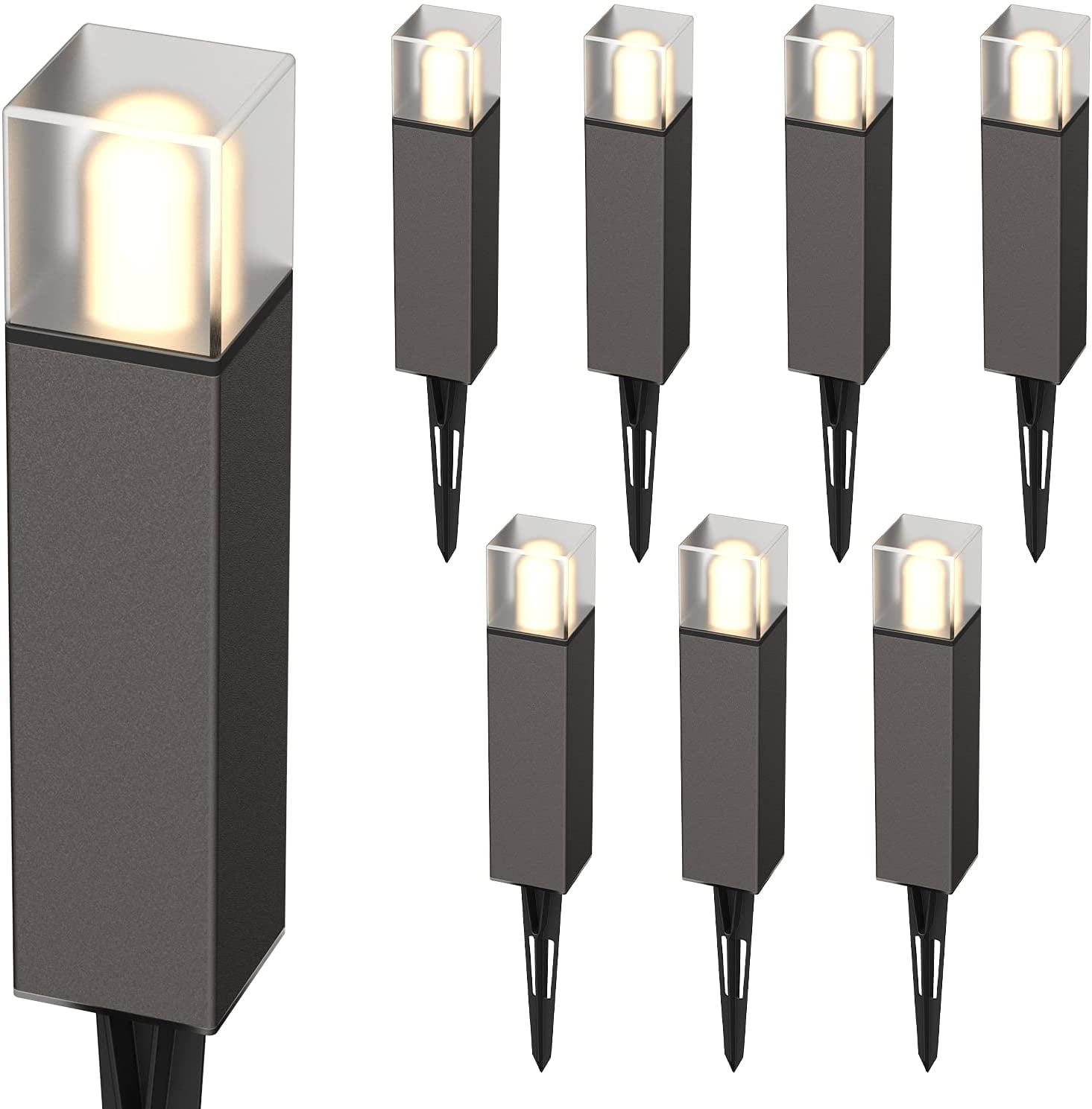 8-Pack Warm White LED Pathway Lights with Metal Stake