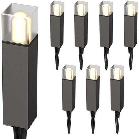 GOODSMANN Low Voltage Landscape Lights Landscape Lighting 8PK 2W LED 100 Lumen Outdoor Path Lights Warm White 12V AC with Metal Stake Cable Connector 9126-21503-08A