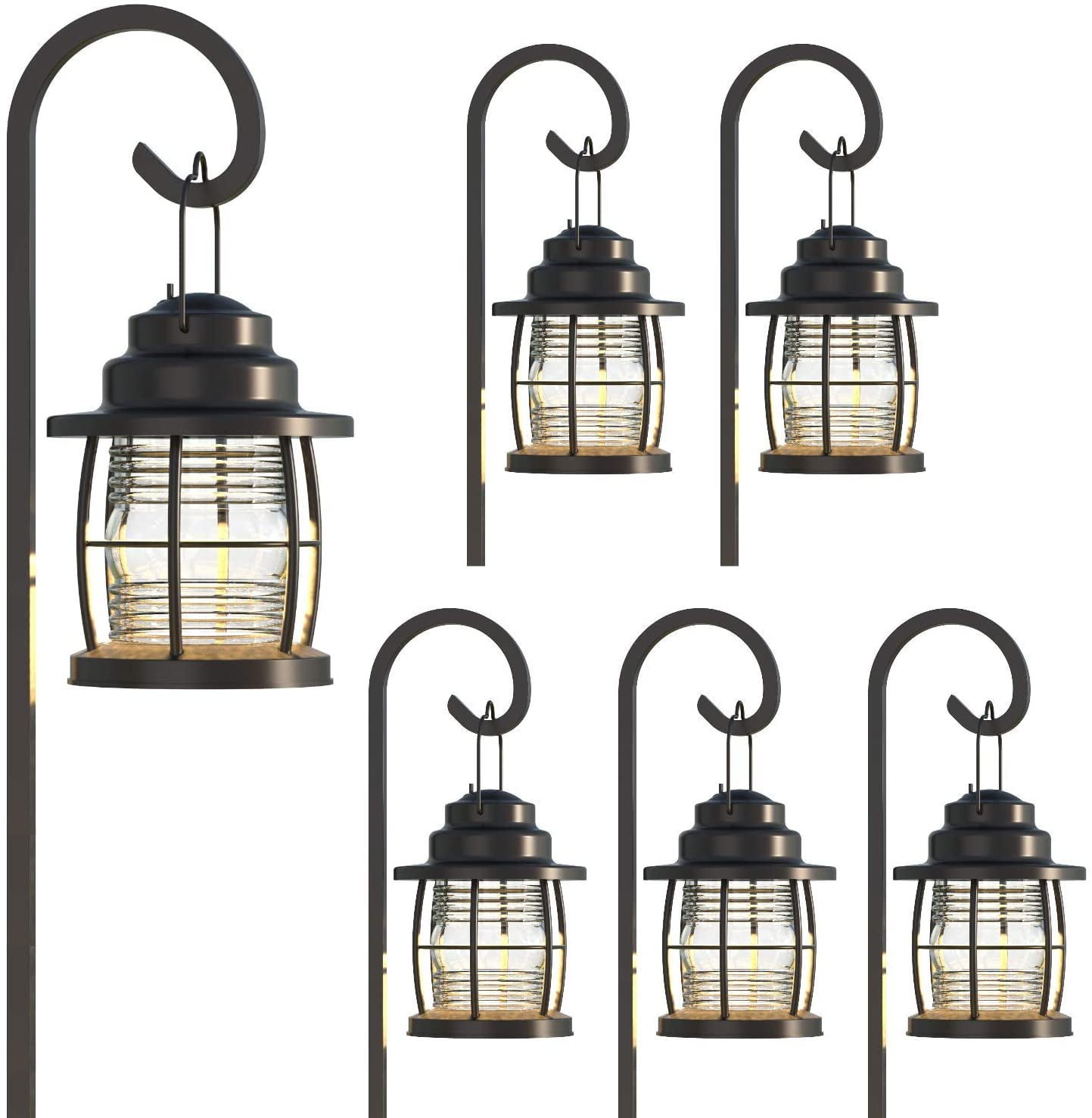 Black Metal Lantern Shaped Low Voltage Pathway Lights Set