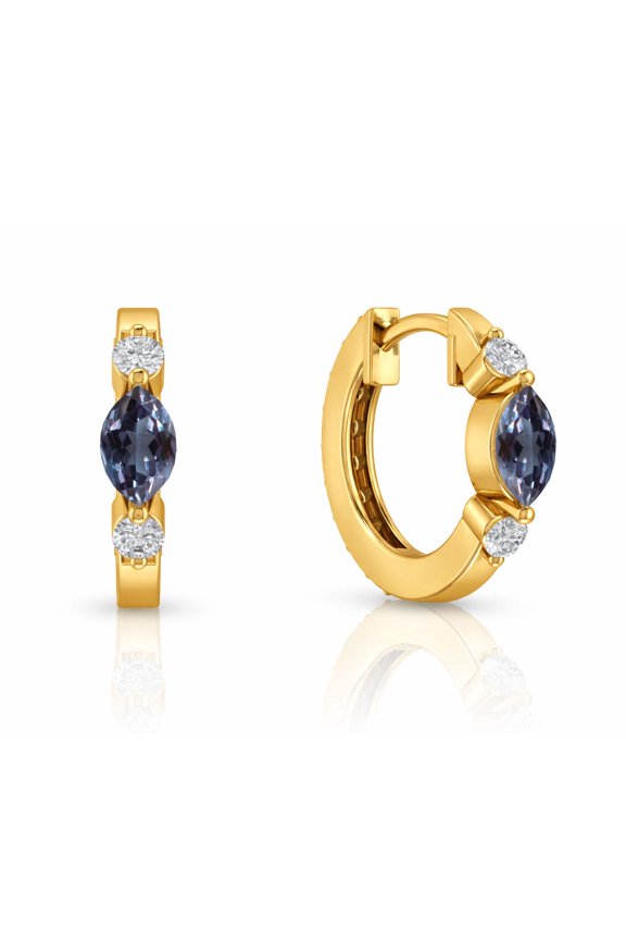 925 Sterling Silver Alexandrite Hoop Earrings for Women in Yellow Gold Plated | Huggie Earrings, Hinged Snap | June Birthstone Jewelry Gift for Her