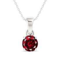 GOODSTONE JEWELS 925 Sterling Silver Garnet Solitaire Pendant Necklace January Birthstone Jewelry Gift for Her Size 16" 2" Extender