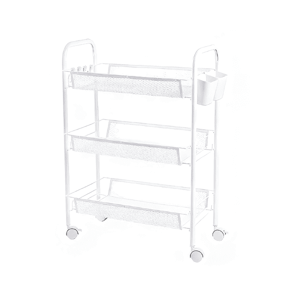 GOODSZON 3-Tier Rolling Utility Cart with Mesh Baskets, Slim Storage Organizer on Wheels, White, 17.7 x 10.6 x 25.6 in
