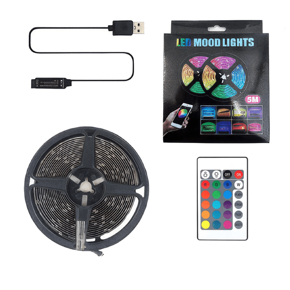 GOODSZON 5V USB LED Strip Lights 16.4ft (5m), RGB 5050 Color Changing Tape Light with 24-Key Remote