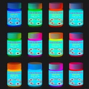 GOODTAKE Acrylic Glow in The Dark Paint, 12 Bright Colours Liquid Fluorescent Paints, Neon Paints Glow in Dark for Painting, Halloween Decoration, DIY Crafts, Black Light Paint 25 ml Each with Brushe