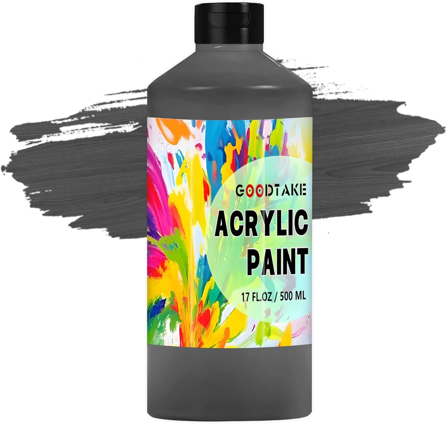 GOODTAKE Black Acrylic Paint - 17 fl. oz (500ml) Rich, Vibrant Acrylic Craft Paint for Art & Craft Projects - Durable, Non-Toxic, and Easy to Mix & Apply and Perfect for Various Surfaces (Black)