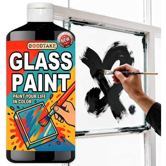 GOODTAKE Black Glass Paint - Acrylic Paint's for Glass Painting & Stained, Ceramic Paint's - Vibrant Enamel Paint for Wine Glasses, Bottle and Windows, DIY Crafts & Art (Black, 10.5 Fl.Oz)