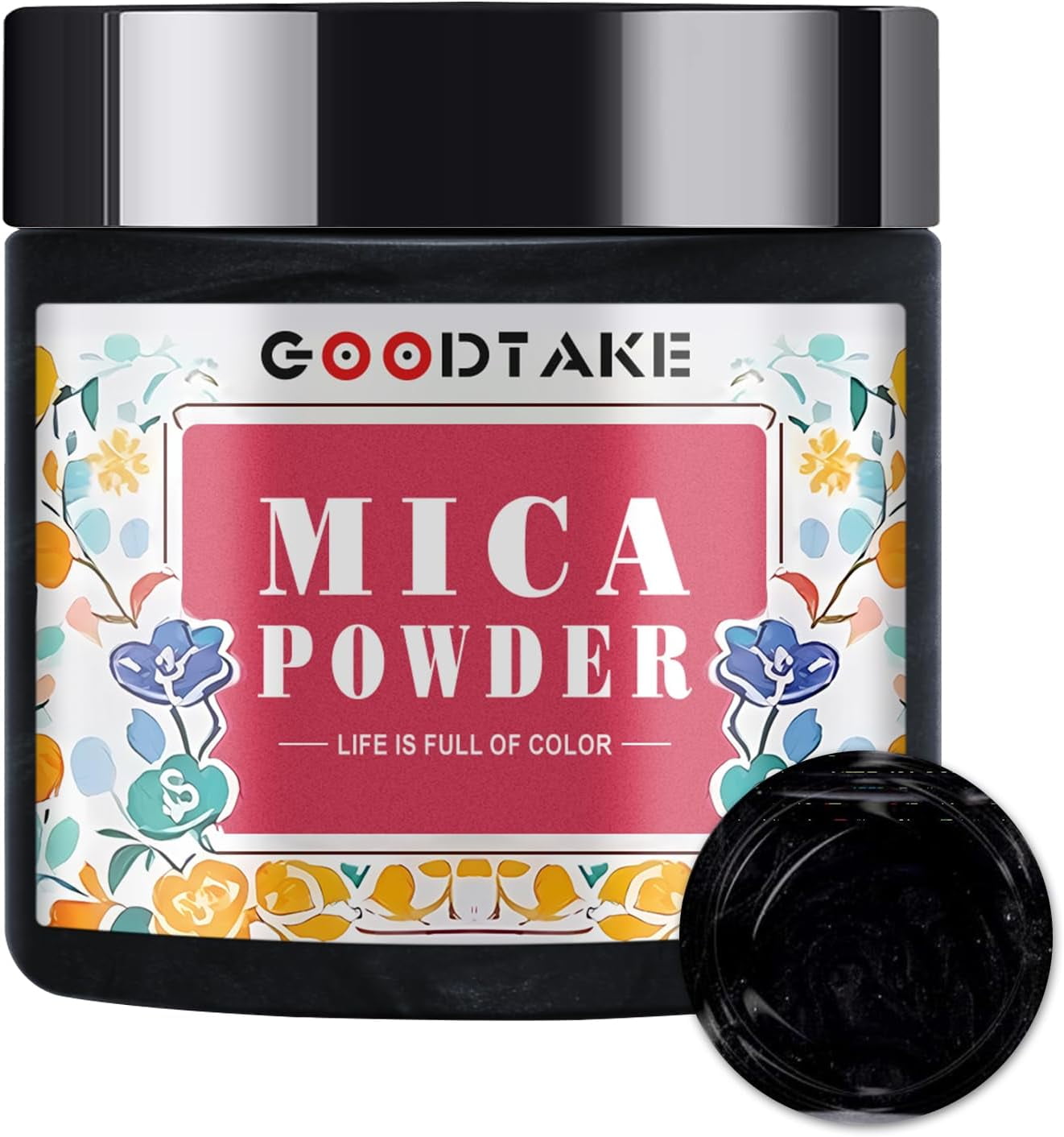 GOODTAKE Black Mica Powder, Natural Mica Powders for Epoxy Resin, Eye Shadow, Car Paint, Dye, Soap Making, Nail Polish, Candle Making, Bath Bombs - Epoxy Resin Color Pigment (Black, 4 oz)