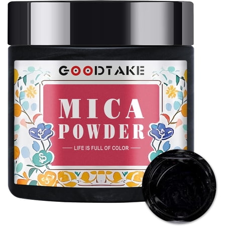 GOODTAKE Black Mica Powder, Natural Mica Powders for Epoxy Resin, Eye Shadow, Car Paint, Dye, Soap Making, Nail Polish, Candle Making, Bath Bombs - Epoxy Resin Color Pigment (Black, 4 oz)