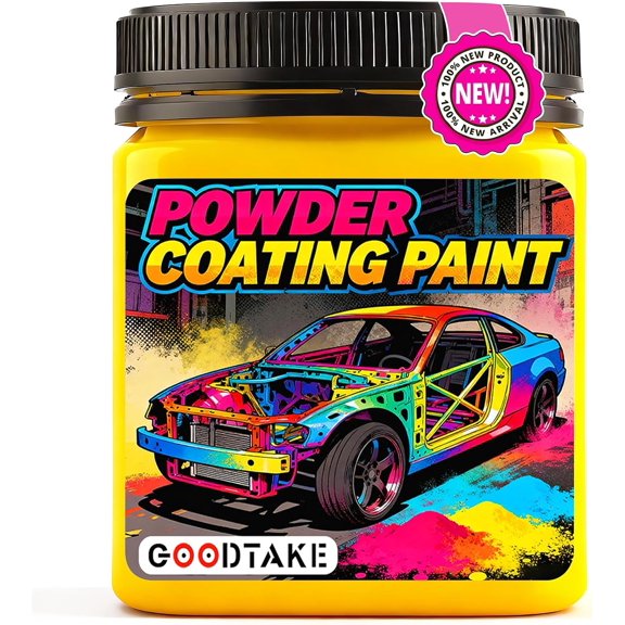 GOODTAKE Bright Yellow Powder Coating Paint - Powder Coat for Metal, Automotive & DIY Projects - Durable, Weather-Resistant Professional Finish for Spray Gun Application (Yellow,16 oz)