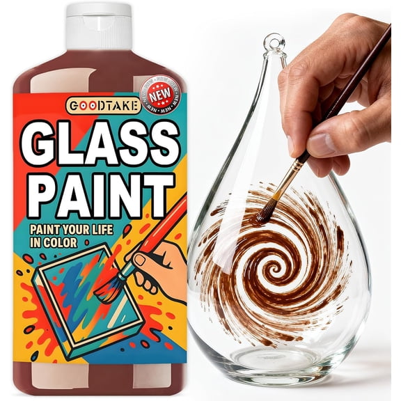 GOODTAKE Brown Glass Paint - Acrylic Paint's for Glass Painting & Stained, Ceramic Paint's - Vibrant Enamel Paint for Wine Glasses, Bottle and Windows, DIY Crafts & Art (Brown, 10.5 Fl.Oz)