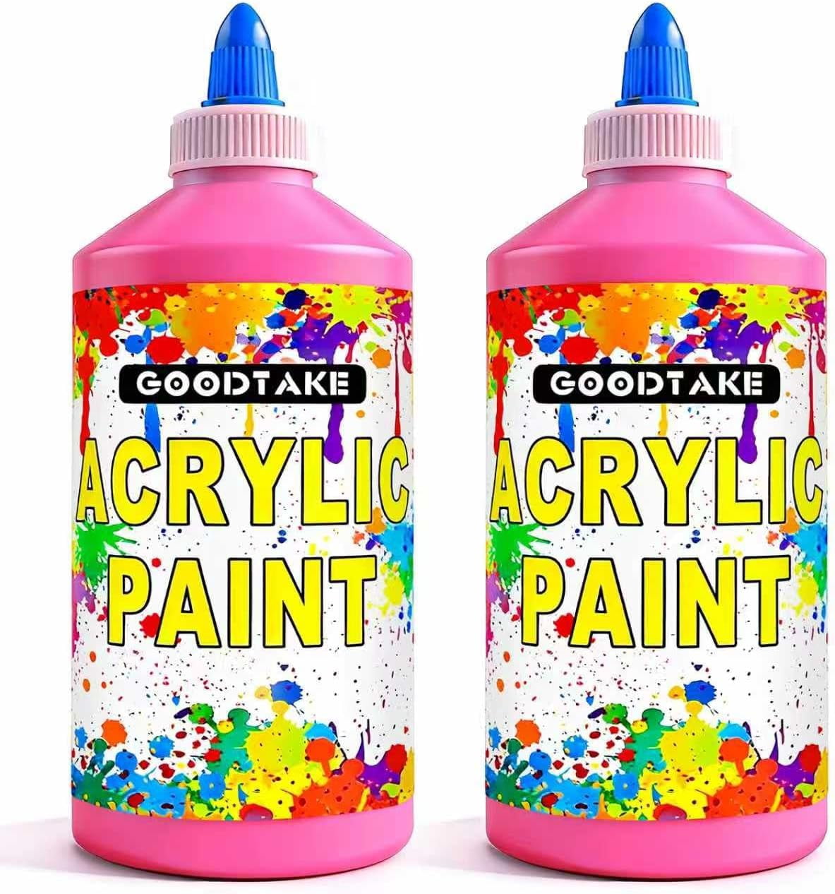 GOODTAKE Bulk Pink Acrylic Paint, 34 Ounces Total (2 x 17 Fl Oz) - Jumbo Size Art Paint for Professional & Beginner Artists, Rich Pigmentation, for Canvas, Wood, Crafts (Pink, 34 Fl Oz)