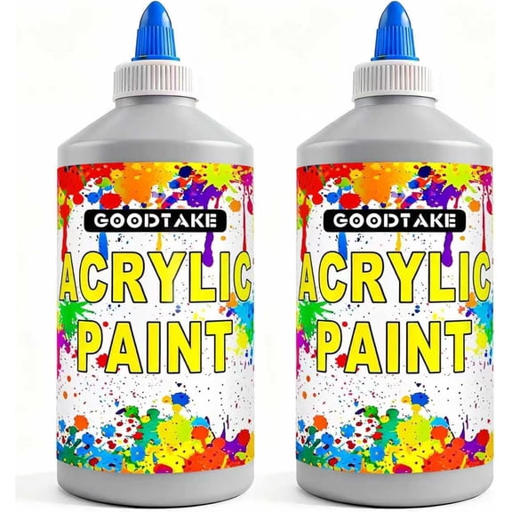 GOODTAKE Bulk Silver Acrylic Paint, 34 Ounces Total (2 x 17 Fl Oz) - Jumbo Size Art Paint for Professional & Beginner Artists, Rich Pigmentation, for Canvas, Wood, Crafts (Silver, 34 Fl Oz)