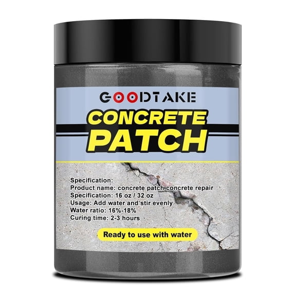 GOODTAKE Concrete Repair, Concrete Patch for Repairing Spalls and Cracks in Concrete's and Masonry, Cement Crack Filler & Floor Repair Cement - Interior/Exterior (Grey, 16 Ounce)