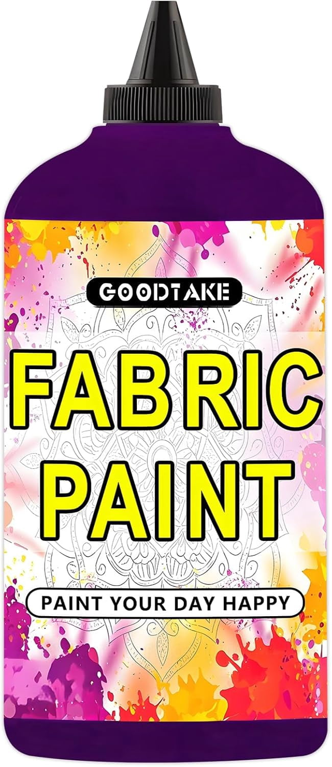 GOODTAKE Fabric & Canvas Paint - 35 fl.oz Purple Textile Paint for DIY Art, Clothing, Upholstery - Washable, Non-Toxic, Vibrant Colors (Purple, 35 Fl.Oz)