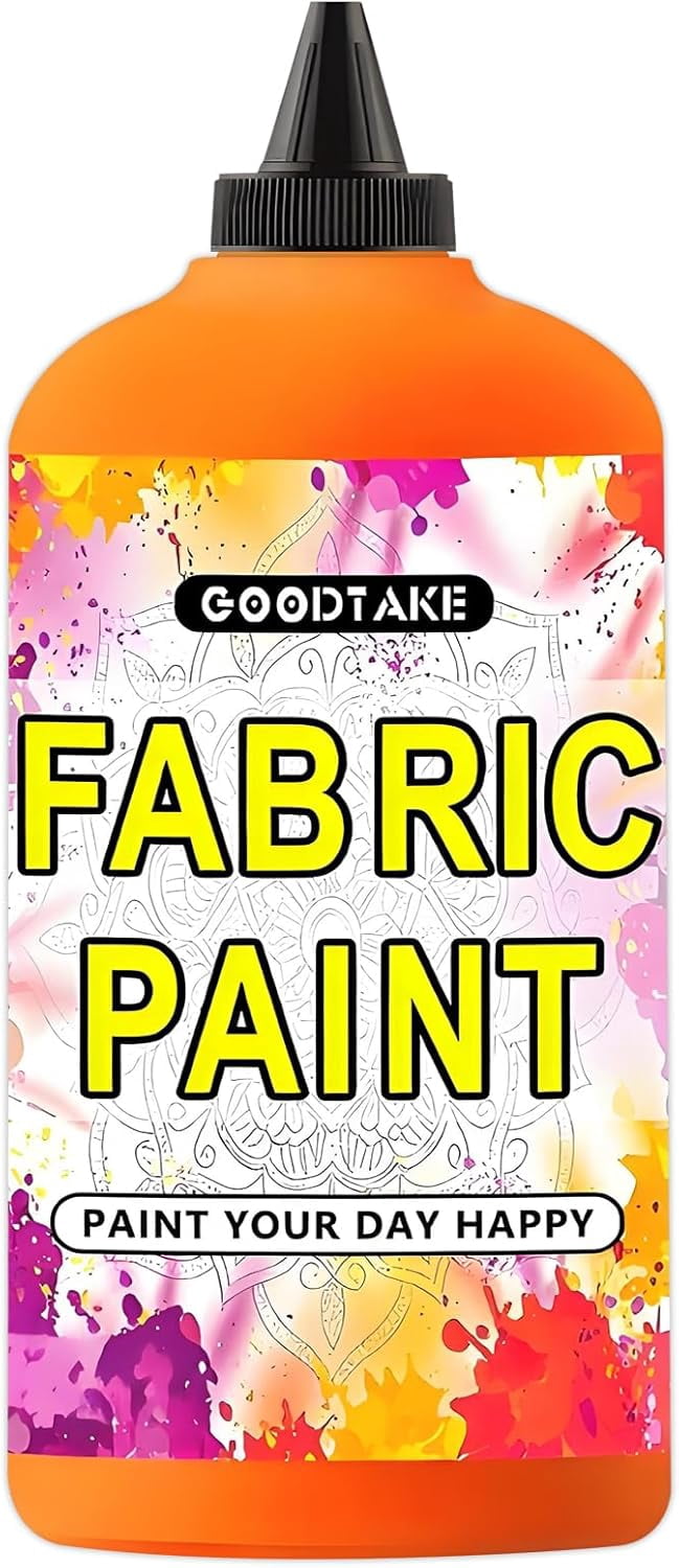 GOODTAKE Fabric Paint for Canvas - 35 fl.oz Textile Acrylic Paint Art Dye - Washable, Vibrant Colors - DIY Clothing, Bags, Shoes, T-shirt - Permanent, Non-Toxic, Fast-Drying (Orange, 35 Fl.Oz)