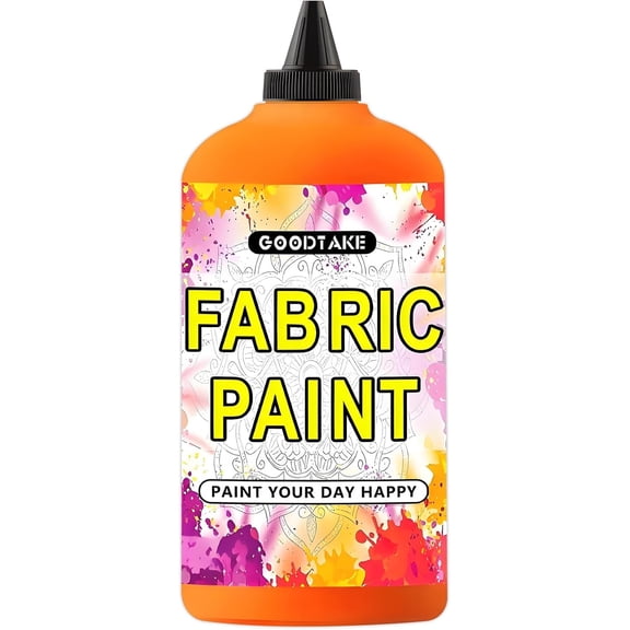 GOODTAKE Fabric Paint for Canvas - 35 fl.oz Textile Acrylic Paint Art Dye - Washable, Vibrant Colors - DIY Clothing, Bags, Shoes, T-shirt - Permanent, Non-Toxic, Fast-Drying (Orange, 35 Fl.Oz)