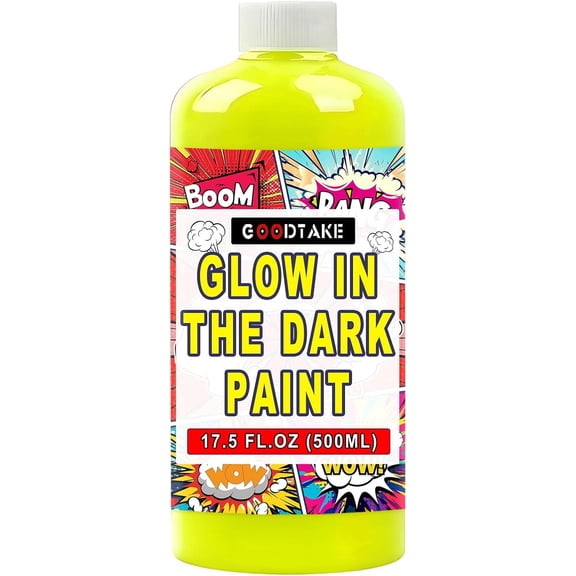 GOODTAKE Glow in The Dark Paint | Yellow Ultra Bright Luminous Neon Glow Paint | Bulk 17.5 Fl.Oz | UV Reactive & Black Light Activated | Long Lasting for Crafts & Decor (Yellow, 17.5 Fl Oz)