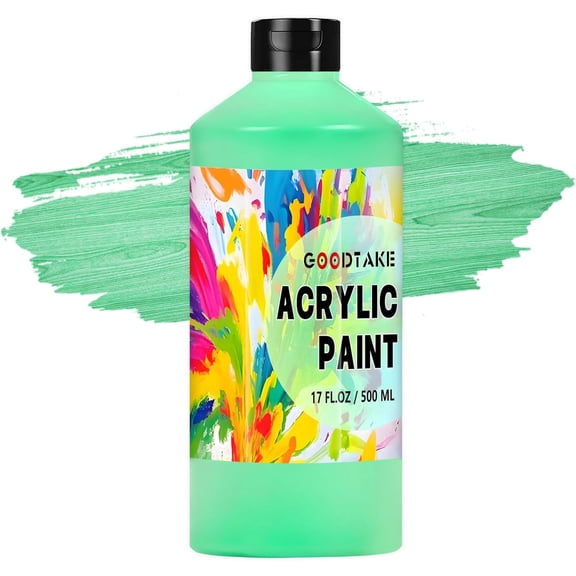 GOODTAKE Grass Green Acrylic Paint, 17oz Bottle, Art Craft Paint for Art Supplies, Paints for Canvas, Rocks, Wood, Ceramic, Non Toxic Paints for Artists, Beginners and Adults (Grass Green, 17 oz)