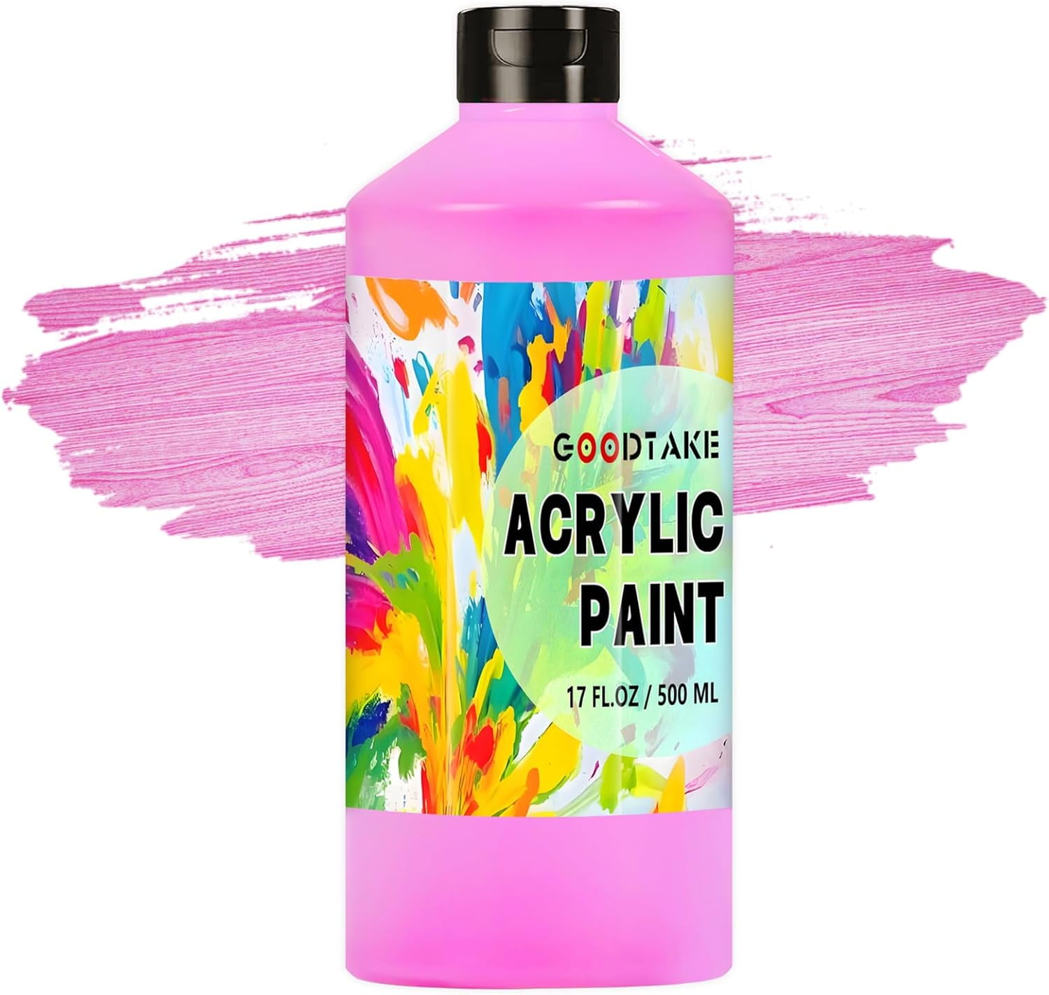 GOODTAKE Hot Pink Acrylic Paint, Large Bulk (17 oz,500 ml) Craft Paints for Art Supplies, Canvas, Rocks, Wood, Leather, Fabric, Stone, Ceramic, Non Toxic Paints (Hot Pink, 17 oz)