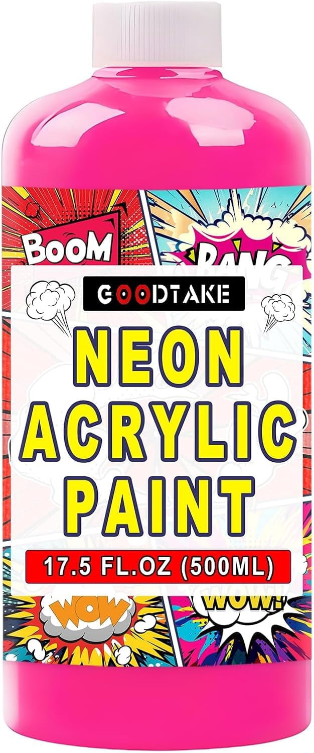 GOODTAKE Neon Acrylic Paint | 17.5 oz Bottles | Neon Colors Acrylics Painting | Non-Toxic | Neon Pink Paints for Canvas, Paper, Rocks| Art & Craft Paints for Artists (Neon Pink, 17.5 Fl Oz)
