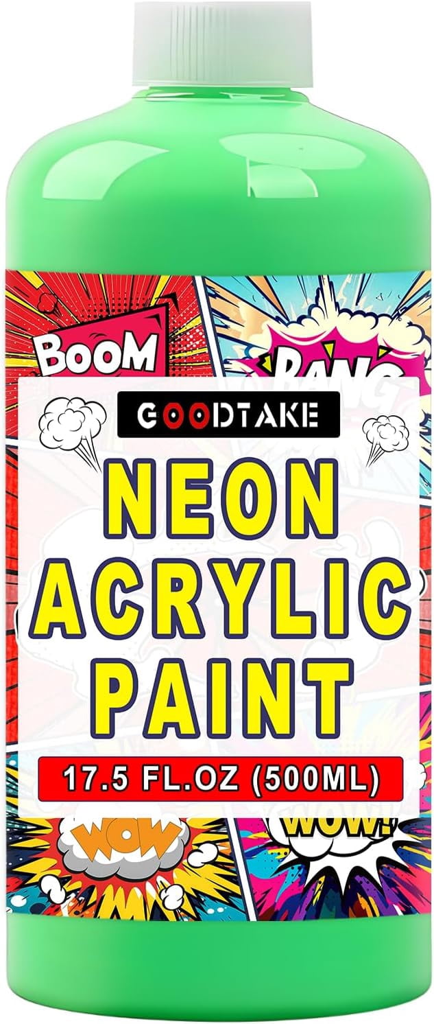 GOODTAKE Neon Acrylic Paint | 17.5 oz Bottles | Student Neon Colors Acrylics Painting | Non-Toxic | Neon Green Paints for Canvas, Paper, Rocks| Art & Craft Paints for Artists, Kids (Neon Green)