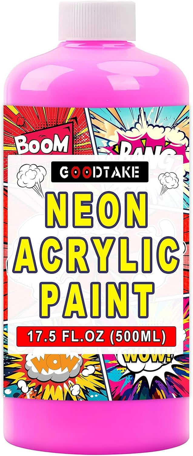GOODTAKE Neon Acrylic Paint | 17.5 oz Bottles | Student Neon Colors Acrylics Painting | Non-Toxic | Neon Pink Paints for Canvas, Paper, Rocks| Art & Craft Paints for Artists (Hot Pink, 17.5 Fl Oz)