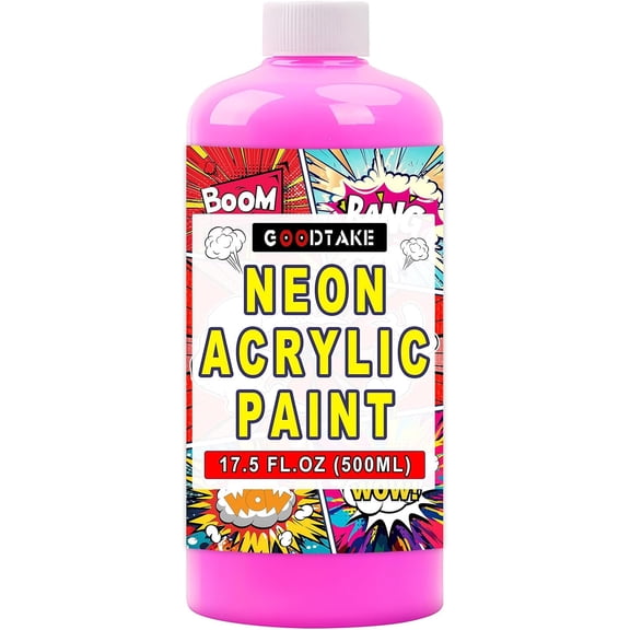 GOODTAKE Neon Acrylic Paint | 17.5 oz Bottles | Student Neon Colors Acrylics Painting | Non-Toxic | Neon Pink Paints for Canvas, Paper, Rocks| Art & Craft Paints for Artists (Hot Pink, 17.5 Fl Oz)