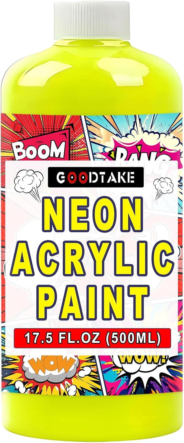 GOODTAKE Neon Acrylic Paint | 17.5 oz Bottles | Student Neon Colors Acrylics Painting | Non-Toxic | Neon Yellow Paints for Canvas, Paper, Rocks| Art & Craft Paints for Artists, Kids (Neon Yellow)