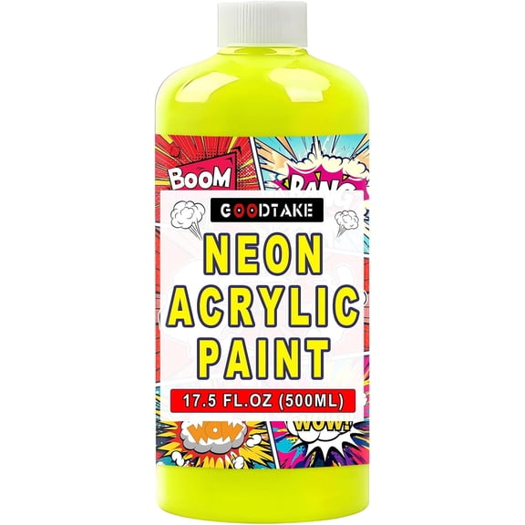 GOODTAKE Neon Acrylic Paint | 17.5 oz Bottles | Student Neon Colors Acrylics Painting | Non-Toxic | Neon Yellow Paints for Canvas, Paper, Rocks| Art & Craft Paints for Artists, Kids (Neon Yellow)