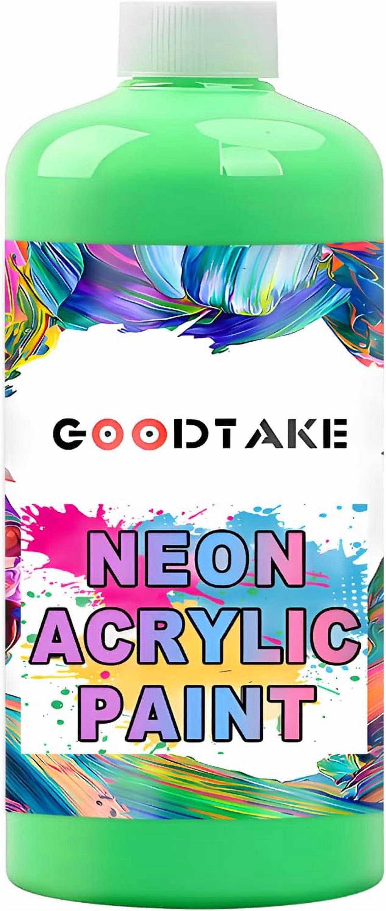 GOODTAKE Neon Acrylic Paint | 35 Fl Oz - 1000 ml Bottles | Neon Colors Acrylics Painting | Non-Toxic | Neon Green Paints for Canvas, Paper, Rocks| Art & Craft Paints for Artists (Neon Green, 35 Fl Oz