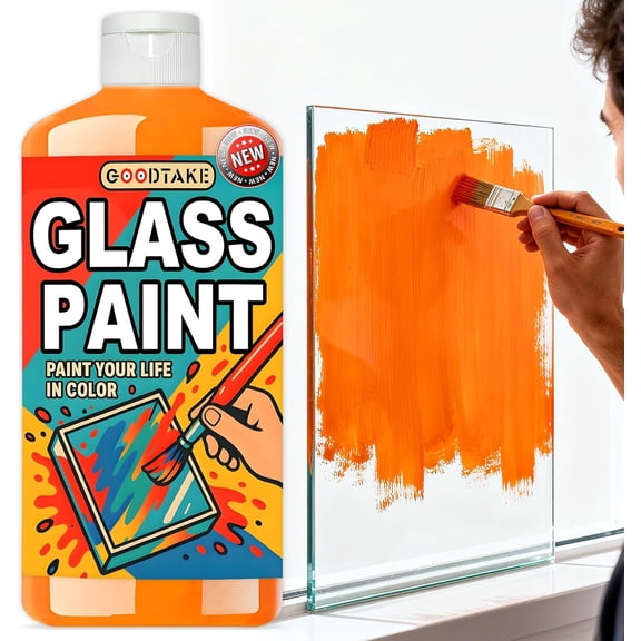 GOODTAKE Orange Glass Paint - Acrylic Paint's for Glass Painting & Stained, Ceramic Paint's - Vibrant Enamel Paint for Wine Glasses, Bottle and Windows, DIY Crafts & Art (Orange, 10.5 Fl.Oz)
