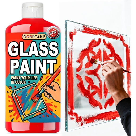 GOODTAKE Red Glass Paint - Acrylic Paint's for Glass Painting & Stained, Ceramic Paint's's - Vibrant Enamel Paint for Wine Glasses, Bottle and Windows, DIY Crafts & Art (Red, 10.5 Fl.Oz)