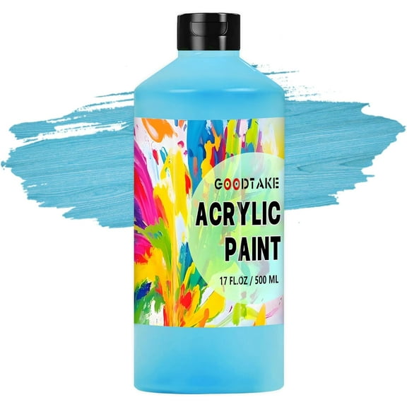 GOODTAKE Sky Blue Acrylic Paint, Large Bulk (17 oz,500 ml) Craft Paints for Art Supplies, Canvas, Rocks, Wood, Leather, Fabric, Stone, Ceramic, Non Toxic Paint (Sky Blue, 17 oz)