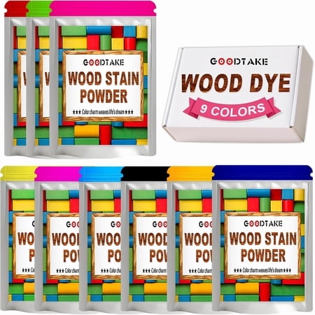 GOODTAKE Wood Dye Powder Kit - 9 Vibrant Colors (2oz Each) | Professional-Grade Concentrated Stain for Woodworkers & Crafters | Long-Lasting Color Results (9 Colors)