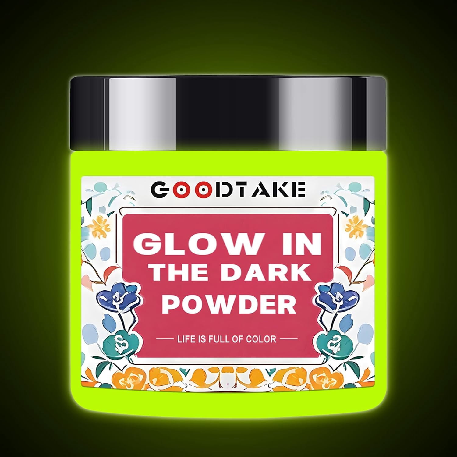 GOODTAKE Yellow Glow Powder, Glow in The Dark Pigment Powder, Luminous Powder, Fluorescent Pigment Dye for Epoxy Resin Slime Paint Nail Art Party DIY Crafts (Yellow, 4 Ounce)