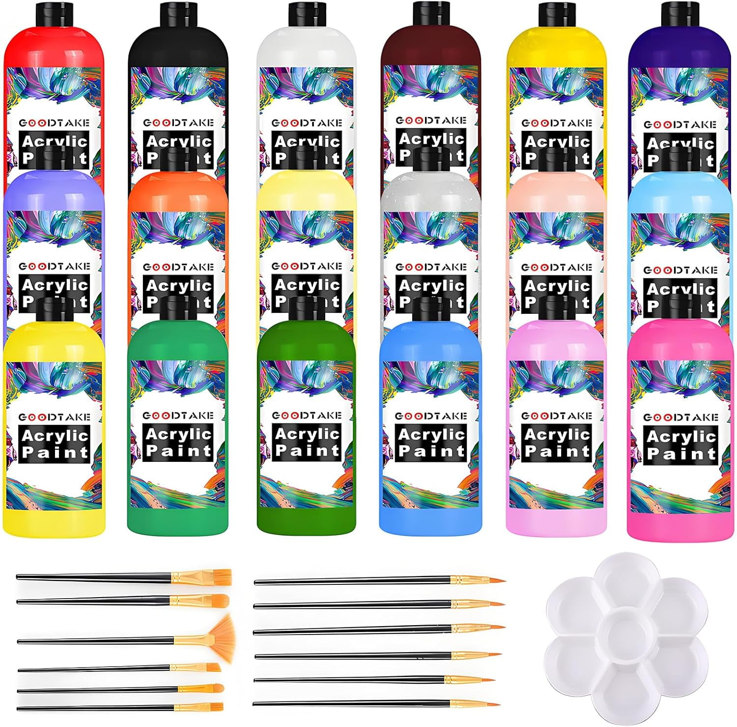GOODTAKE acrylic paint, luminous pigment. Canvas paint, non-toxic, odorless, quick dry. Glow Paint for kids, adults, and beginner artists to make your paintings talk and shine (18 colors)